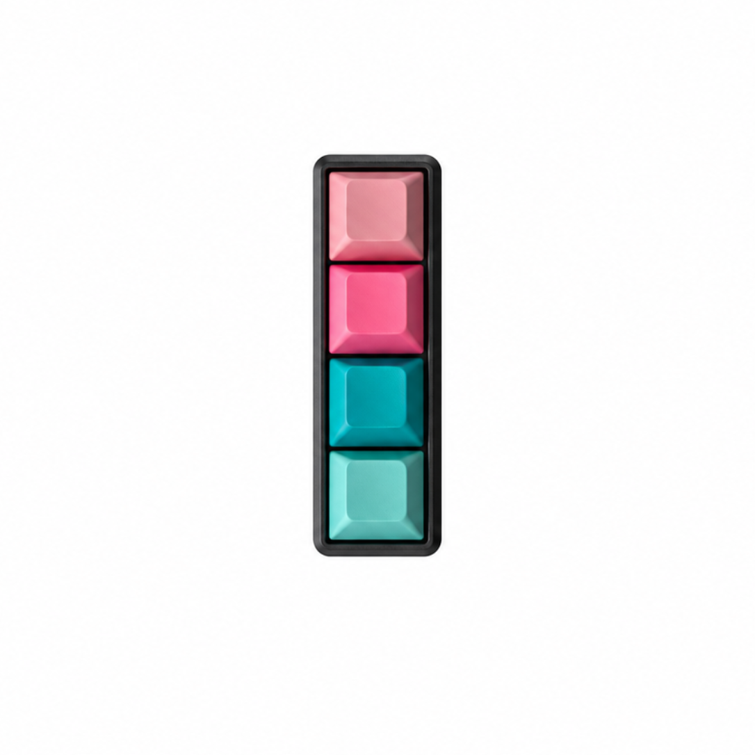 The Classic 4-key bar fidget with pink, rose red, lake blue, and cyan keycaps on a black base.