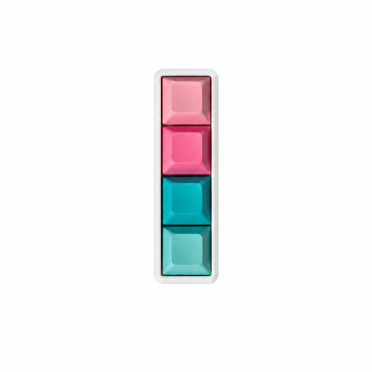 The Classic 4-key bar fidget with pink, rose red, lake blue, and cyan keycaps on a white base.
