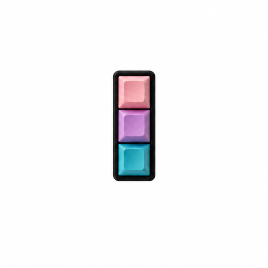 The Mini 3-key fidget in Daydream, with pink, lavender, and light blue keycaps and a black base.