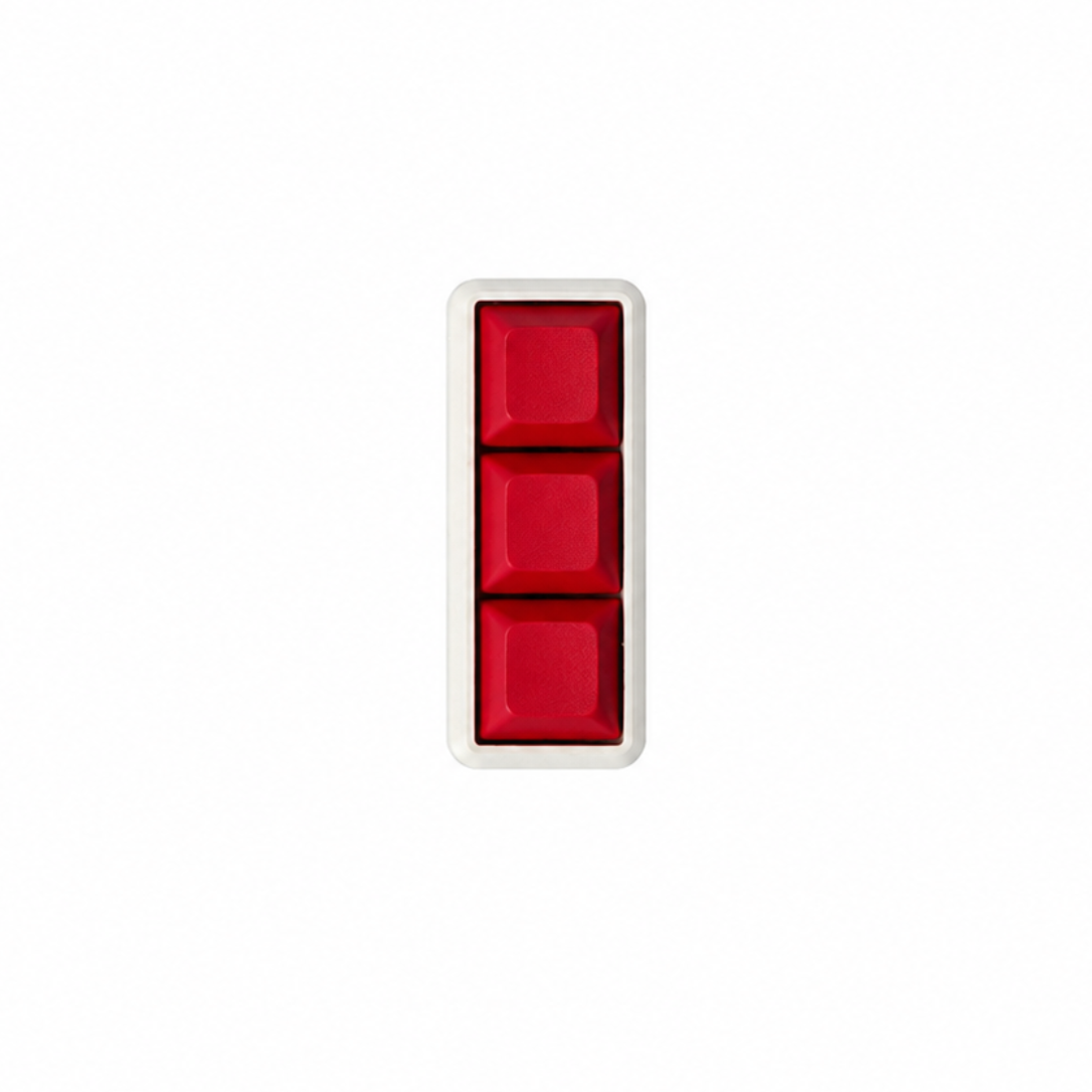 The Mini 3-key fidget with solid red keycaps and a white base.