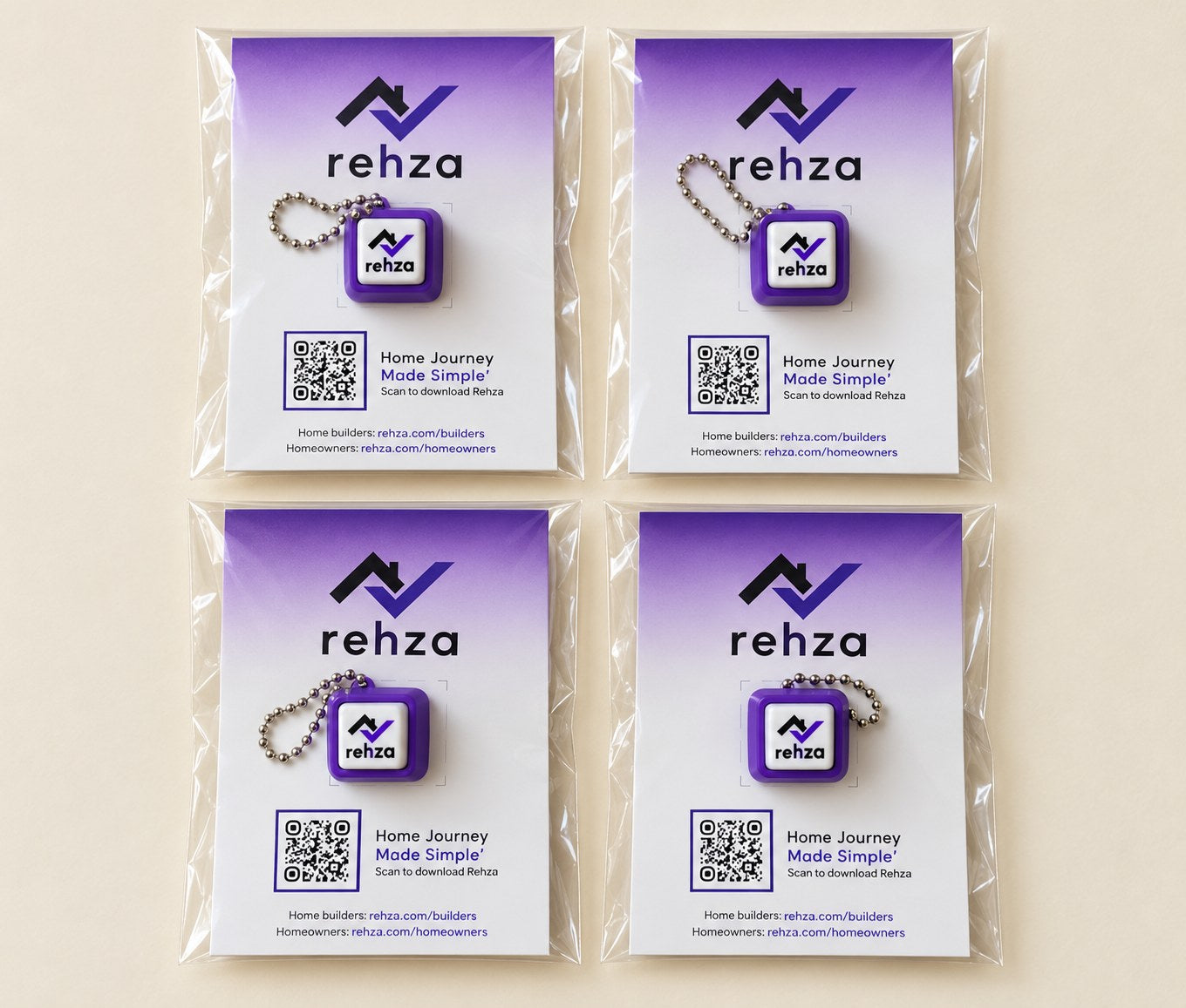Completed REHZA branded fidgets with matching backing cards