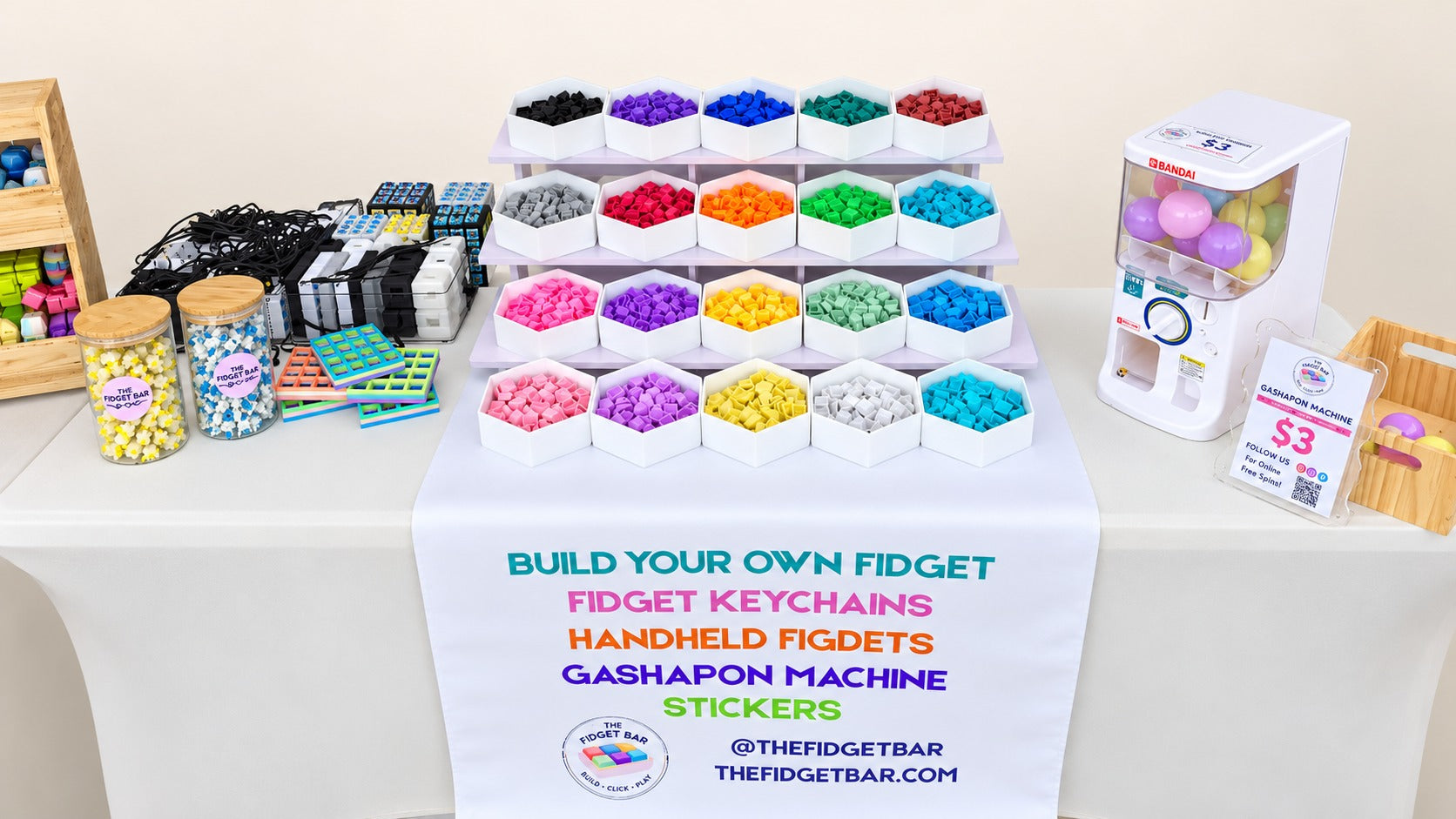 Build-your-own fidget station at a vendor market; market setup shown
