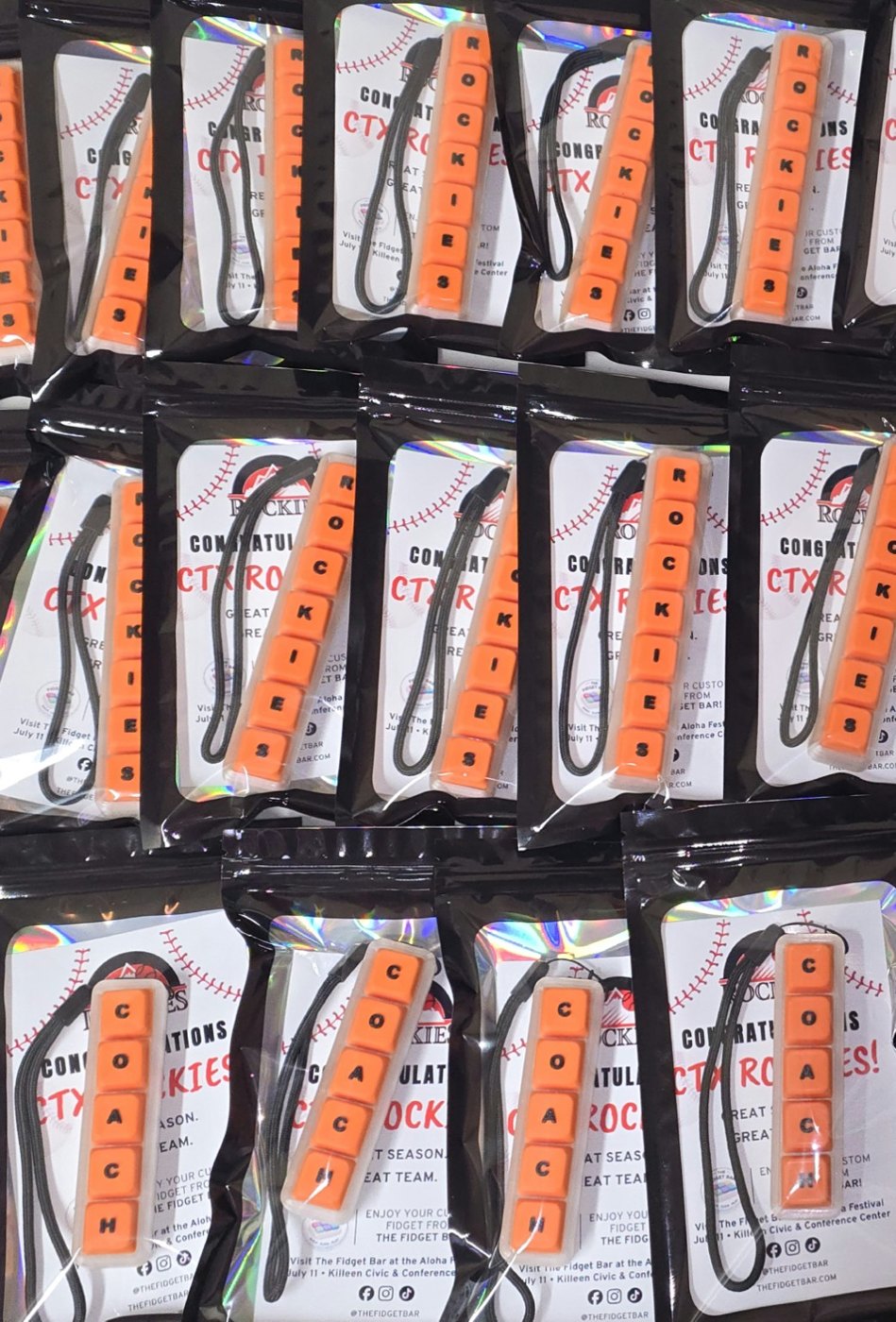 Coordinated team fidgets with individual packaging.