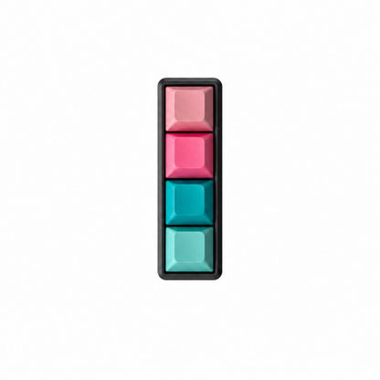 The Classic 4-key bar fidget with pink, rose red, lake blue, and cyan keycaps on a black base.
