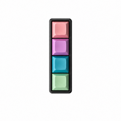 The Classic 4-key bar fidget with pink, lavender, light blue, and light green keycaps on a black base.