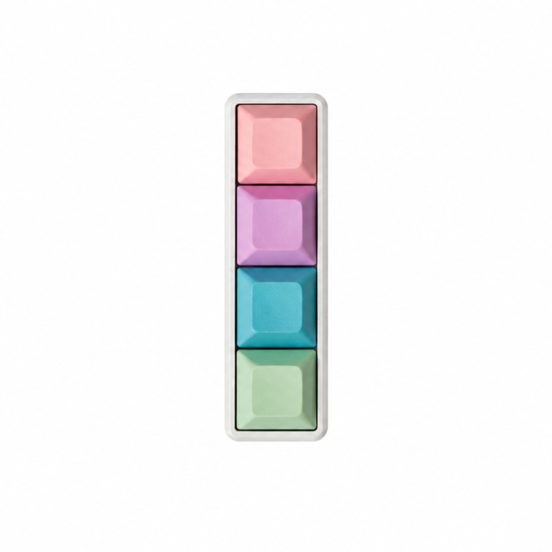 The Classic 4-key bar fidget with pink, lavender, light blue, and light green keycaps on a white base.