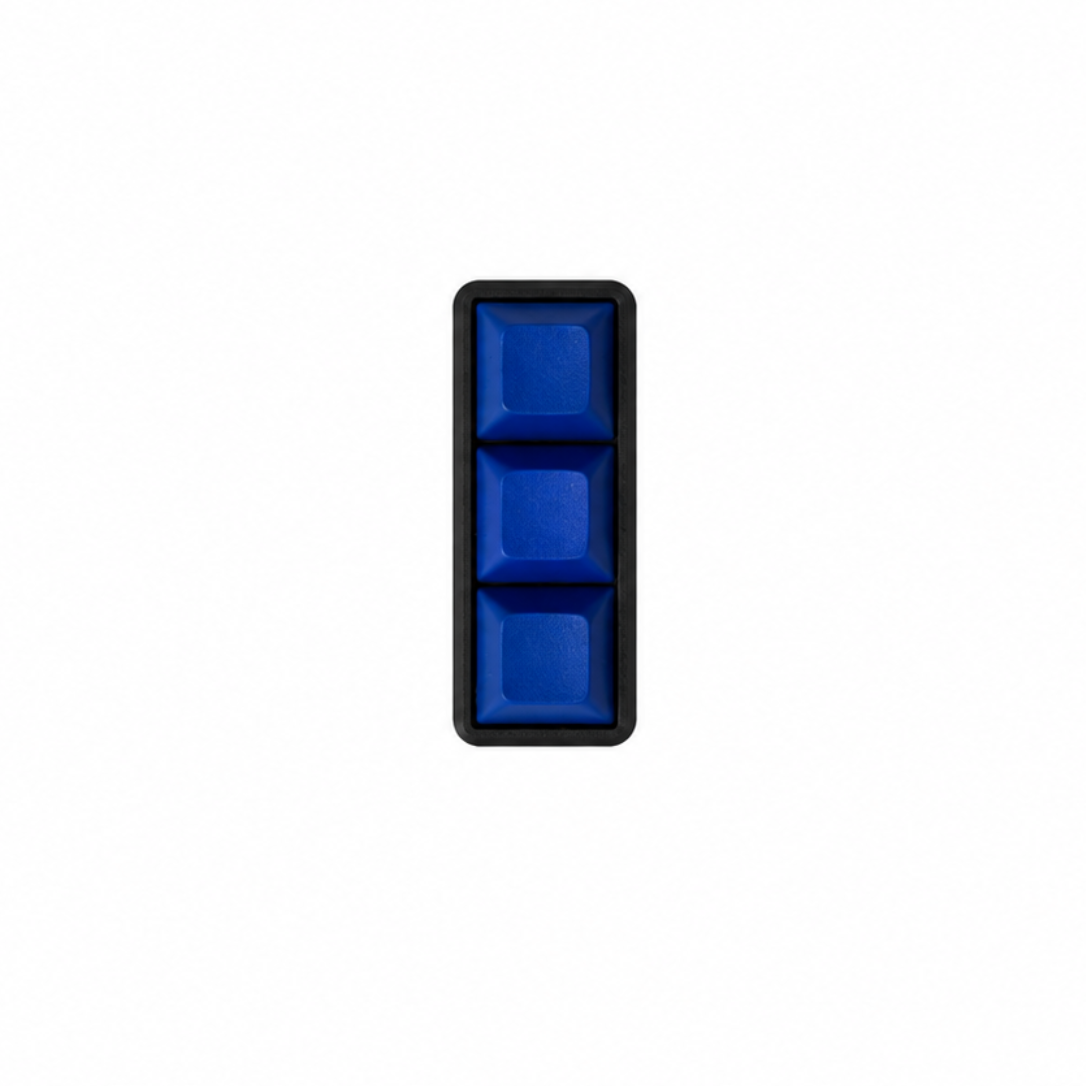 The Mini 3-key fidget with solid blue keycaps and a black base.