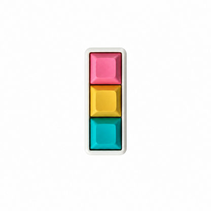 The Mini 3-key fidget in Electric Splash, with pink, yellow, and lake blue keycaps and a white base.