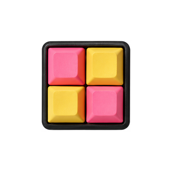 The Pocket 4-key square fidget with pink and yellow keycaps on a black base.